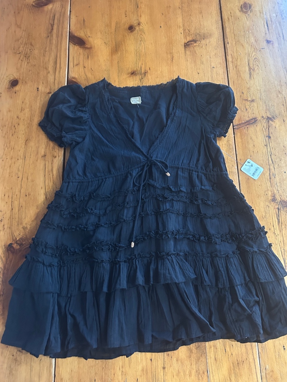 Free People Black Ruffle Tiered Mini Dress Size Small